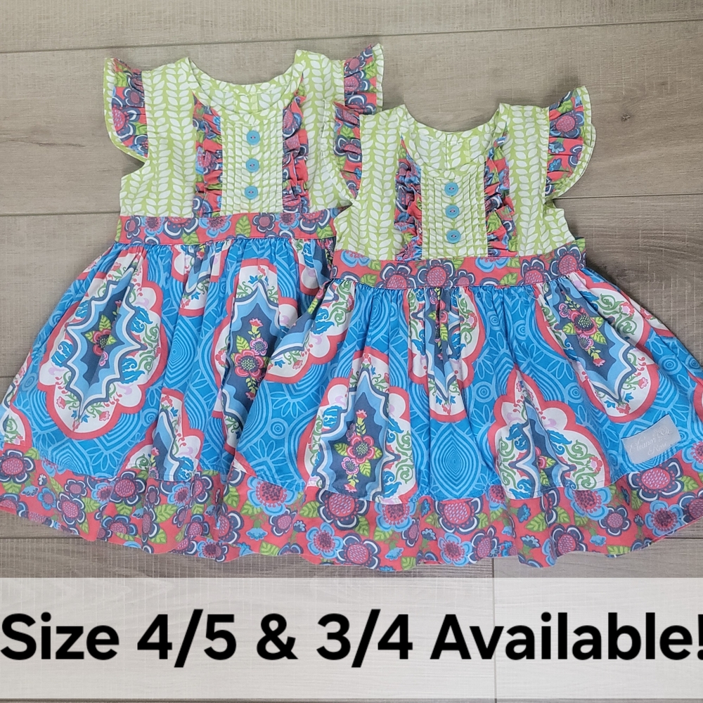 Eleanor Rose Elsa Dress Sister Set Sizes 3/4 & 4/5 Green Blue Floral Boutique